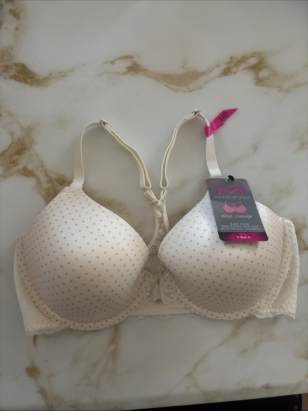 Maidenform Cream Polka Dot T-Back Lace Bra